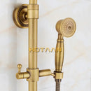 GobekUsa Antique Brass Shower Faucet Set with Rainfall Mixer Valve, 8" Head, Hand Shower