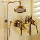 GobekUsa Antique Brass Shower Faucet Set with Rainfall Mixer Valve and Hand Shower