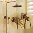 GobekUsa Antique Brass Shower Faucet Set with Rainfall Mixer Valve and Hand Shower