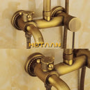 GobekUsa Antique Brass Shower Faucet Set with Rainfall Mixer Valve and Hand Shower