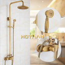 GobekUsa Antique Brass Shower Faucet Set with Rainfall Mixer Valve, 8" Head, Hand Shower
