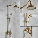 GobekUsa Antique Brass Shower Faucet with Ceramics Hand Spray and 8'' Rainfall Head