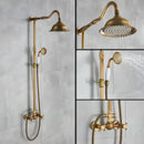 GobekUsa Antique Brass Shower Faucet with Ceramics Hand Spray and 8'' Rainfall Head