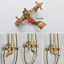 GobekUsa Antique Brass Shower Faucet with Ceramics Hand Spray and 8'' Rainfall Head