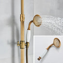 GobekUsa Antique Brass Shower Faucet with Ceramics Hand Spray and 8'' Rainfall Head