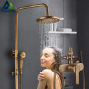GobekUsa Antique Brass Shower Set Single Handle Wall Mount Rainfall Mixer Faucet