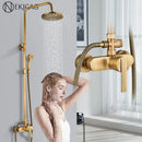 GobekUsa Antique Brass Shower Set with Handshower, Rainfall Tap Crane