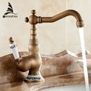 GobekUsa Antique Brass Single Handle Basin Faucet Swivel Spout Mixer Water Tap