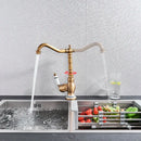 GobekUsa Antique Brass Single Handle Kitchen Sink Faucet Hot & Cold Water Mixer