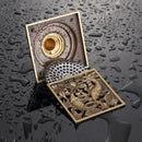 Antique brass square fish carved floor drain bathroom strainer by Decorbites