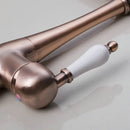 GobekUsa Antique Brass Swivel Kitchen Faucet with Ceramic Handle for Countertop Sink
