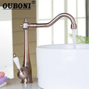GobekUsa Antique Brass Swivel Kitchen Faucet with Ceramic Handle for Countertop Sink