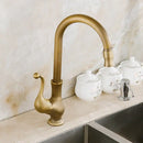 GobekUsa Antique Brass Swivel Spout Kitchen Faucet Single Handle Vessel Sink Mixer Tap