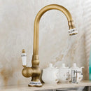 GobekUsa Antique Brass Swivel Spout Kitchen Faucet Single Handle Vessel Sink Mixer Tap