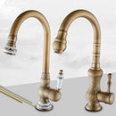 GobekUsa Antique Brass Swivel Spout Kitchen Faucet Single Handle Vessel Sink Mixer Tap