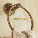 Antique brass floral towel ring bathroom wall mount holder by Decorbites