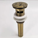 Engraved antique brass vessel sink drain bathroom accessory by Decorbites