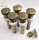 Engraved antique brass vessel sink drain bathroom accessory by Decorbites