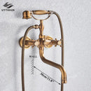 GobekUsa Antique Brass Wall Mount Bath Shower Mixer Tap with 30cm Spout Rotation