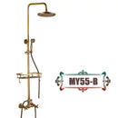 GobekUsa Antique Brass Wall Mount Bathtub Shower Faucet Dual Handle Shelf Spout