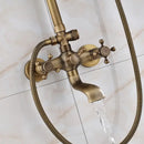 GobekUsa Antique Brass Wall Mount Bathtub Shower Faucet Dual Handle Shelf Spout