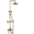 GobekUsa Antique Brass Wall Mount Bathtub Shower Faucet Dual Handle Shelf Spout