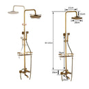 GobekUsa Antique Brass Wall Mount Bathtub Shower Faucet Dual Handle Shelf Spout