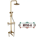 GobekUsa Antique Brass Wall Mount Bathtub Shower Faucet Dual Handle Shelf Spout