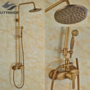GobekUsa Antique Brass Wall Mount Shower Faucet with Hand Shower, 8" Rain Shower Head