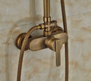 GobekUsa Antique Brass Wall Mount Shower Faucet with Hand Shower, 8" Rain Shower Head