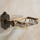 Antique brass scrollwork soap basket bathroom wall mount by Decorbites