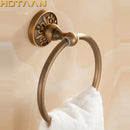 Antique brass engraved round towel holder bathroom accessory by Decorbites