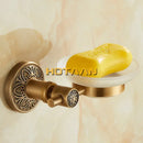 Antique brass wall mounted soap dish with frosted glass bathroom holder by Decorbites