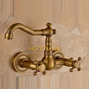 GobekUsa Antique Brass Wall Mounted Swivel Kitchen Faucet Mixer Tap