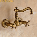 GobekUsa Antique Brass Wall Mounted Swivel Kitchen Faucet Mixer Tap