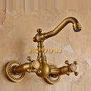 GobekUsa Antique Brass Wall Mounted Swivel Kitchen Faucet Mixer Tap
