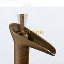 GobekUsa Antique Brass Waterfall Basin Faucet Mixer Tap for Bathroom Sink