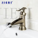 GobekUsa Antique Brass Waterfall Basin Faucet with Art Design Handle