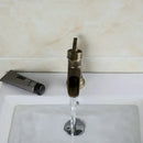 GobekUsa Antique Brass Waterfall Basin Faucet with Art Design Handle
