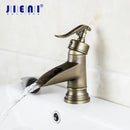 GobekUsa Antique Brass Waterfall Basin Faucet with Art Design Handle