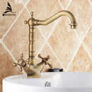 GobekUsa Antique Bronze Brass Swivel Basin Faucet with 2 Lever Handles