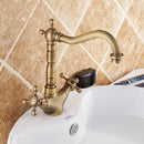 GobekUsa Antique Bronze Brass Swivel Basin Faucet with 2 Lever Handles