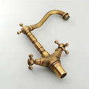 GobekUsa Antique Bronze Brass Swivel Basin Faucet with 2 Lever Handles