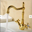 GobekUsa Antique Bronze Brass Swivel Basin Faucet with 2 Lever Handles