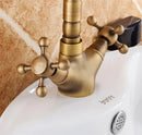 GobekUsa Antique Bronze Brass Swivel Basin Faucet with 2 Lever Handles