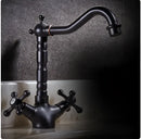 GobekUsa Antique Bronze Brass Swivel Basin Faucet with 2 Lever Handles