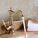 GobekUsa Antique Bronze Carving Kitchen Basin Faucet - Hot Cold Water Mixer Tap
