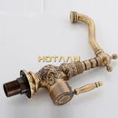 GobekUsa Antique Bronze Carving Kitchen Basin Faucet - Hot Cold Water Mixer Tap