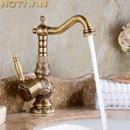 GobekUsa Antique Bronze Carving Kitchen Basin Faucet - Hot Cold Water Mixer Tap