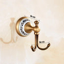 Antique bronze ceramic robe hook – bathroom blue floral double hook by Decorbites